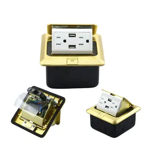 KLASS New design round Pop up floor sockets for Hotel Office floor mounted electrical socket with brass material box socket