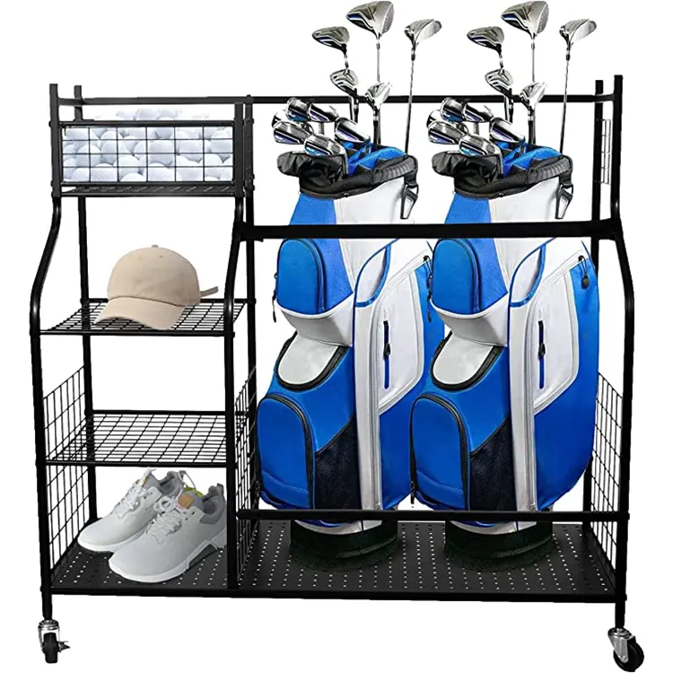 Jh-Mech Golf Bag Organizer Stand Rack Met Caster Wielen Fit 2 Golf Tassen En Andere Golfen Apparatuur Opslag houders Rack