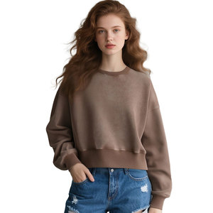 Sweat à capuche court à col rond en coton 100% vintage, teinture éblouissante, lavé, personnalisé, 400g, pièce de superposition automne/hiver - Product Image 5