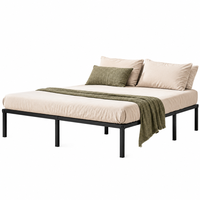 Cadre de lit plateforme en métal Queen Size avec espace de rangement sous le lit, design pliable à haute clarté entre les pieds, noir mat