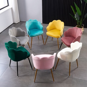 Nordic Pink Velvet Accent <strong>Chair</strong> <strong>Scalloped</strong> Back Design Gold Metal Frame Comfort Arm Dining <strong>Chair</strong> for Living Room Hotel - Product Image 3