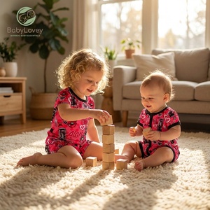 Babylovey OEM ODM, Conjunto de Pijamas de Bambú Viscosa Suave con Logotipo y Color Personalizados, para Hermanos, con Estampado de Dibujos Animados - Product Image 1