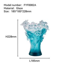 Jarrón de Flores de Vidrio Esmaltado de Color Azul y Blanco, Adorno Creativo para Sala de Estar - Product Image 6