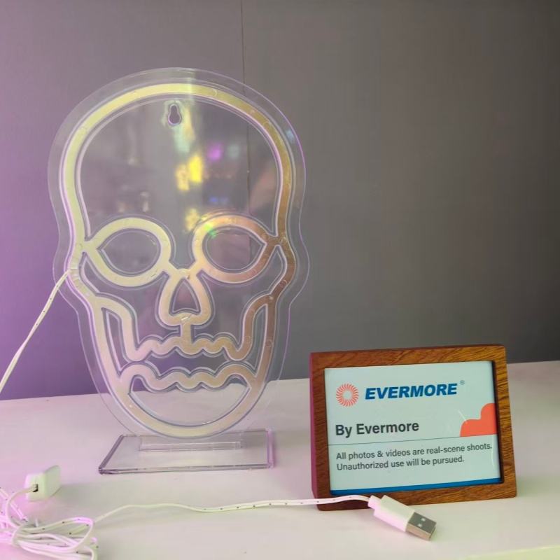 2025 New Cross-border LED Christmas Halloween Acrylic Neon Light Indoor Styling Atmosphere Light Skull Neon Light