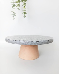 Mesa redonda de sofá moderna con patas de madera, mesa de centro de terrazo Nórdico - Product Image 2