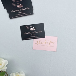 Tarjetas de Visita Personalizadas de Papel Negro para Salón de Belleza, con Estampado en Oro Rosa, Logotipo de Pestañas, Información de Contacto, Tarjetas de Agradecimiento - Product Image 3