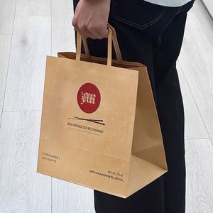 Custom <b>Made</b> Eco-Friendly Disposable Recyclable Kraft <b>Paper</b> Takeout Bag Your Own Logo for Restaurant Noodle Food - Product Image 5