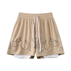 King Mcgreen Star Shorts masculino 2 em 1 para mulheres, calção de verão com estampa de fogo e esportes de verão, de malha respirável e de secagem rápida, 2 em 1