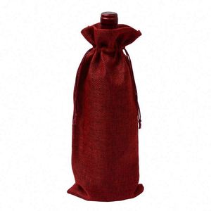 Bolsa de Embalaje para Botellas de Champán de Lino con Logotipo Personalizado al por Mayor, Funda para Vino Tinto de 750 ml con Cordón, para Navidad - Product Image 3
