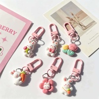 Gantungan Kunci Kelinci Wortel Resin Bunga Lucu Kreatif Gaya Girly Manis Liontin Ransel Hadiah Sahabat Terbaik Aksesori Gantung Pink