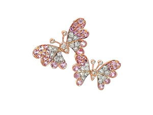 Pendentif double papillon en or rose 18 carats avec saphir rose et pavé de diamants, bijoux romantiques doux - Product Image 2