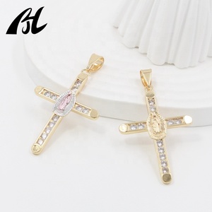 Collar de la Virgen de Guadalupe de tres colores, ¡Gran oferta! Diseños modernos en oro, colgante de crucifijo, cadena con cruz de Jesús para aleación metálica y circonita. - Product Image 6