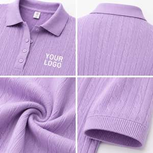 Custom Women <b>Cable</b> Knit Collared Shirts Soft Breathable Ribbed Short Sleeve Golf Tops OEM ODM Private <b>Label</b> Supplier Factory - Product Image 3