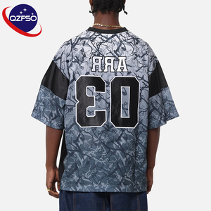 QZFSO Custom All-Over Texture Print Shirt Satin Mesh Patchwork Oversized V-neck Streetwear Camo Tee Gorpcore Football Jersey - Product Image 2