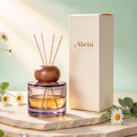 Bouteille diffuseur en verre, pot d'aromathérapie, conteneur de luxe, bouteille diffuseur à roseaux unique avec couvercle en bois
