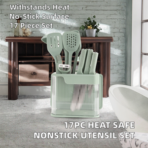 ชุดอุปกรณ์ครัวซิลิโคนทนความร้อน 17 ชิ้น เกรดอาหาร ปลอดภัยต่อสิ่งแวดล้อม พร้อมมีด ที่วางเขียง และที่จับถนัดมือ - Product Image 2