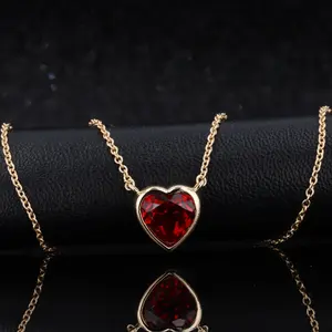 Fine Jewelry Custom 18K Gold Necklaces Heart Shape Lab Grown Ruby Link Chain Pendant Necklace