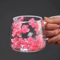 Mug en verre borosilicate à double paroi résistant à la chaleur Wonder Dry Flowers, 200 ml, écologique, minimaliste, style floral INS, tasse à café