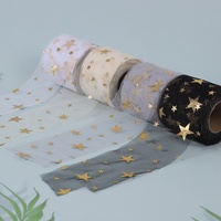 Rouleau de tulle en maille dorée à motifs étoiles, 6 cm x 25 yards, polyester, pour mariage, nœuds papillon, emballage cadeau, accessoires pour cheveux DIY
