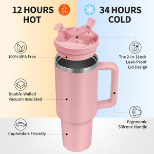 Gobelet isotherme personnalisé à double paroi en acier inoxydable de 40 oz avec poignée, empilable, pour un style moderne et luxueux - Product Image 2