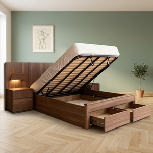 Modern Solid Teak <b>Storage</b> <b>Bed</b> Frame Hydraulic Lift Platform <b>Bed</b> <b>with</b> Drawers for Hotel Bedroom Furniture <b>Queen</b>/King Size - Product Image 3