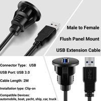 Câble d'extension USB 3.0 de 2 m, mâle vers femelle, montage encastré, connecteur USB vers prise USB ronde pour voiture, bateau, moto