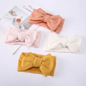 Double Big Bows Baby Headband Waffle Knitted Knot Adjustable Wide Turban Head Wraps for Kids Toddler Hair Accessories Fabric