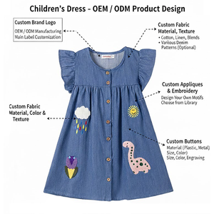 Abiti Occidentali per Bambine OEM ODM di Fabbrica, Vendita all'Ingrosso di Eleganti Vestiti in Denim Senza Maniche con Arricciature per Bambine - Product Image 2