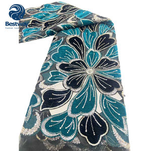 Tela de Encaje de <span class=keywords><strong>Terciopelo</strong></span> Francés con Flores Bordadas de Alta Calidad Bestway, con Cuentas y Lentejuelas para Fiestas de Noche y Bodas Africanas - Product Image 5