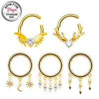 Bijoux de piercing nasal Freya en titane et zircon, anneau de septum pendulaire pour femme, boucles d'oreilles créoles fines à pendentif, vente en gros