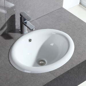 Lavabo en céramique ovale à un seul trou, à poser sous le comptoir, finition lisse et brillante, lavabo de salle de bain - Product Image 2
