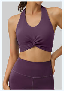 Nouveau Soutien-gorge de sport pour femme grande taille, dos halter, col en V, avec coussinets amovibles, en nylon double face, très extensible et respirant, style débardeur - Product Image 4