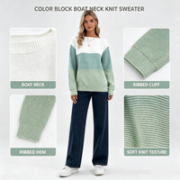 Pull en tricot à rayures larges personnalisable pour femme, col rond, manches longues, style vintage automne