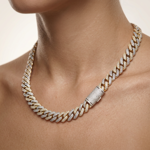 Collier chaîne cubaine bicolore sertie de zircons, plaqué rhodium, style hip-hop, avec perles, pour bijoux de fête unisexe - Product Image 6