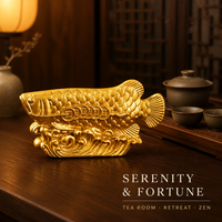 Statue Feng Shui Arowana Poisson Dragon Ornement Sculpture de Richesse avec Pièces Chinoises Porte-Bonheur Décoration de Bureau et de Maison en Alliage de Zinc Rond Dunyi