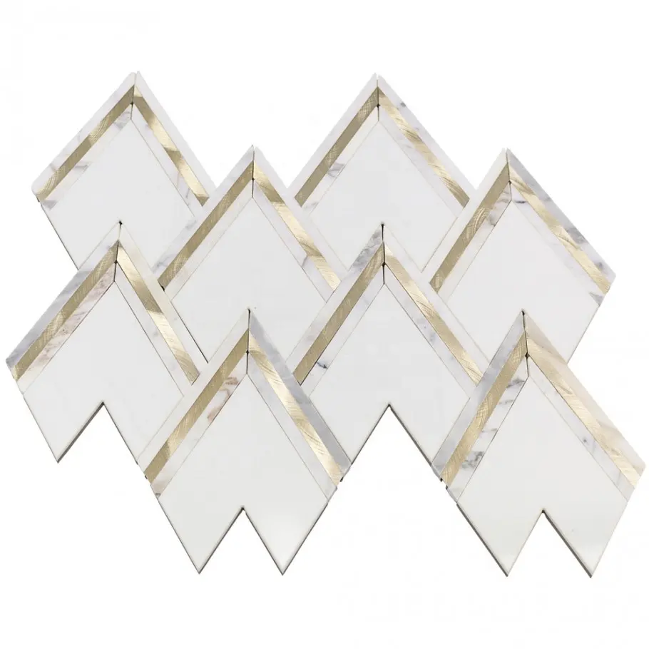 Dth stone Calacatta marble and white marble mix gold aluminium alloy mosaic kitchen wall tile
