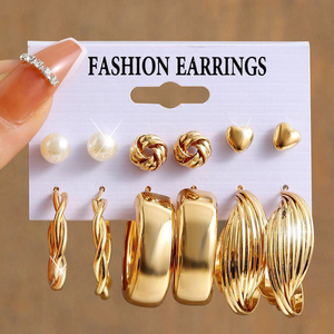 Ensemble de boucles d'oreilles vintage en perles, couleur <span class=keywords><strong>or</strong></span> métallique, pendantes, en forme de cœur, papillon, créoles, bijoux géométriques tendance N2302162 - Product Image 3