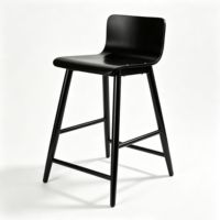 Tabouret de bar avec dossier, siège en plastique noir avec structure métallique, chaise haute avec repose-pieds pour café et école