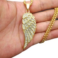 Collier unisexe tendance bohème hip-hop en acier inoxydable 316 plaqué platine avec chaîne à maillons et ailes incrustées de zircon pour anniversaire