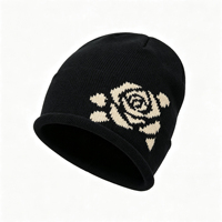 Gorro de punto jacquard con cordón ajustable y diseño de rosas, gorro holgado personalizado en 216 colores, gorro de punto al por mayor, gorro de punto acanalado.