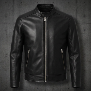 Custom Designed Men's Winter Navy Genuine Leather Jacket Windproof Breathable Eco-Friendly Quick Dry Reversible Embroidery Plus - Product Image 3