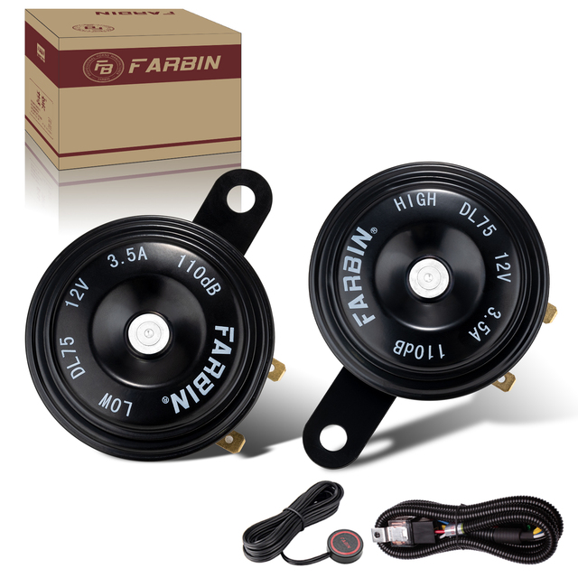 FARBIN Car Horn 12V Compact Motorcycle Horn 110dB Waterproof High & Low Tone Electric Horns Universal