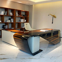 Bureau de direction contemporain haut de gamme en forme de L, table de patron pour PDG et directeur, ensemble de mobilier de bureau tout-en-un