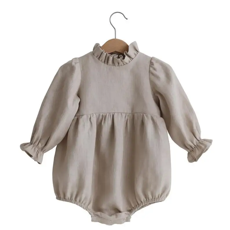 Aangepast Label Babykleding Biologisch Katoen Bamboe Geribbeld Babykleding Pasgeborenen Bodysuit Baby Meisjes Romper Vol Oem Beige