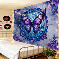 Tapisserie murale en polyester avec papillon en verre teinté violet, décoration murale, impression HD, résistante à la décoloration, vente en gros