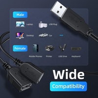 Dual USB 2.0 Stecker-zu-Buchse Y-Splitter-Adapter mit Nylon-Ummantelung für Daten- und Ladekabelverlängerung