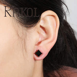 RAKOL ZPE625 Diseño de nicho de moda Cuadrado de cuatro puntas Zircon Pendientes chapados en platino para mujer - Product Image 2