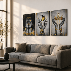 Venta al por Mayor <span class=keywords><strong>de</strong></span> 3 Paneles con Impresiones <span class=keywords><strong>de</strong></span> Arte Africano en Negro, Decoración <span class=keywords><strong>de</strong></span> Pared para el Hogar, Cuadro Pintado a Mano, Retrato <span class=keywords><strong>de</strong></span> Mujer Africana sobre Lienzo - Product Image 1