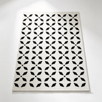 Tapis marocain jacquard PP noir et blanc à motif quadrifoliaire pour salon, tapis de sol moderne à motif géométrique treillis, lavable