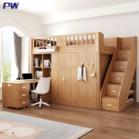 Cama Alta Moderna de Madera para Niños y Adultos con Armario Ropero, Muebles de Dormitorio para el Hogar con Función de Almacenamiento